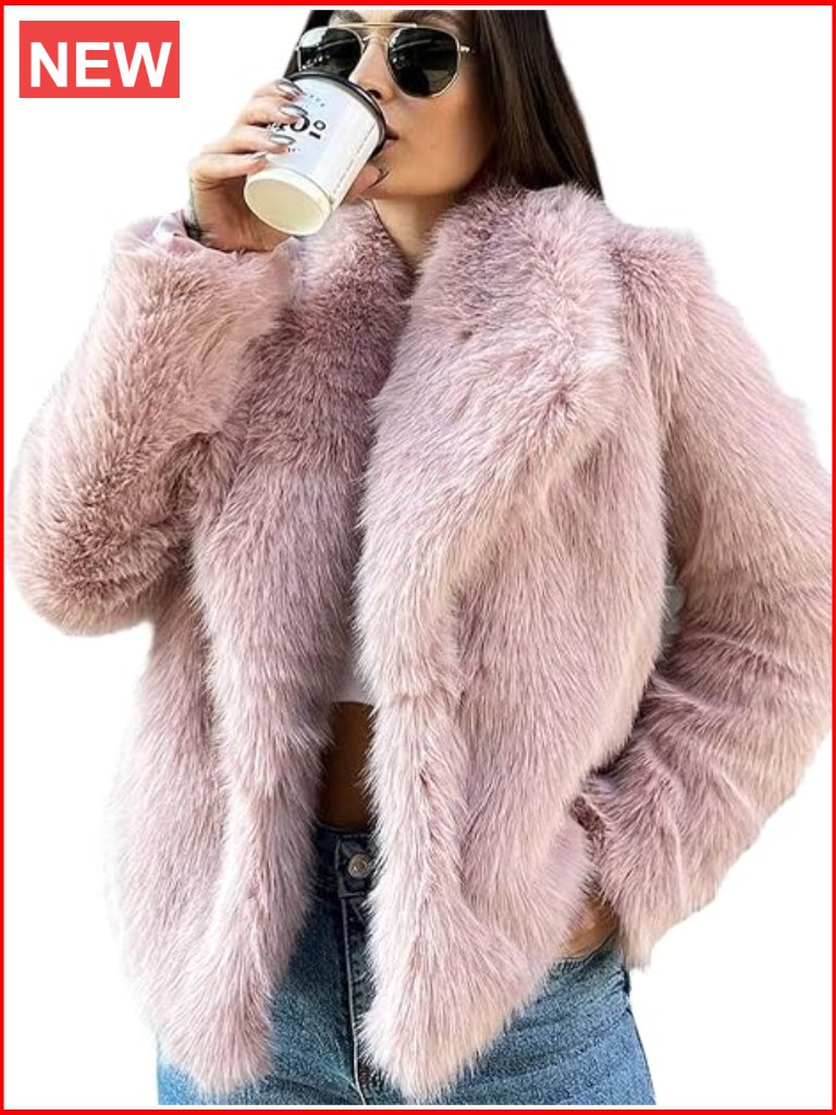 Cropped Faux Fur Coat Lapel Collar Fluffy Shaggy Jacket